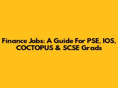 Finance Jobs: A Guide For PSE, IOS, COCTOPUS & SCSE Grads